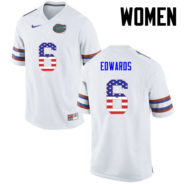 Florida Gators Women #6 Brian Edwards College Football Jersey USA Flag Fashion White